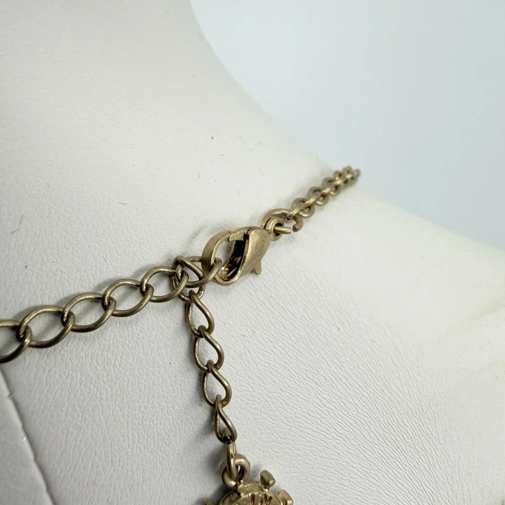Vintage Amber & Yellow Cabochon Gold Tone Layered Bib Necklace